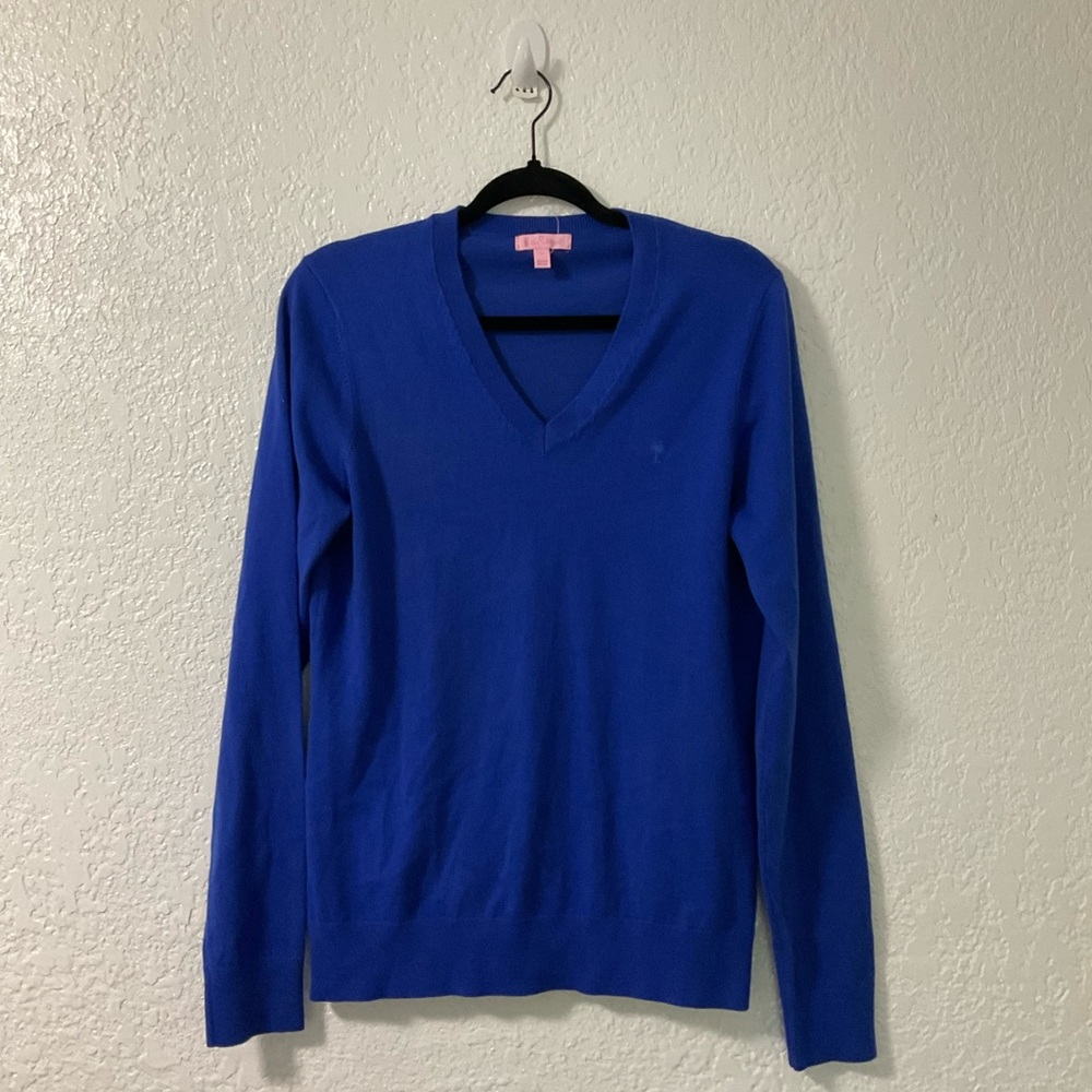 Lilly Pulitzer Blue Pullover V Neck Sweater Long Sleeve